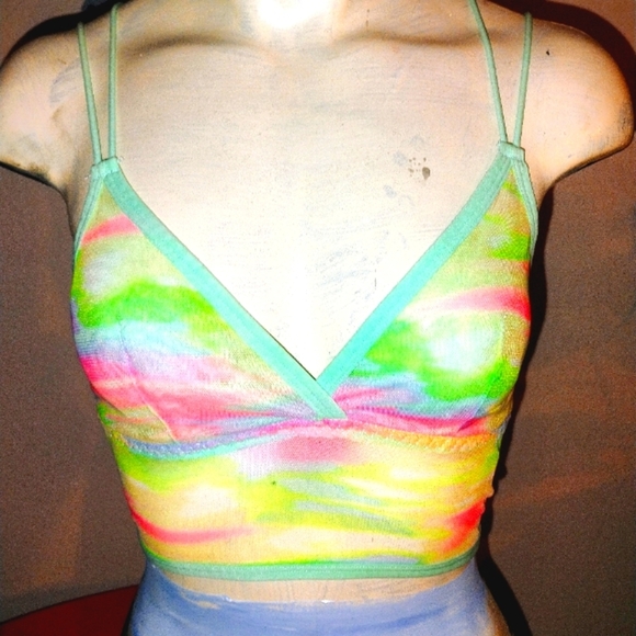 Women's No Boundaries Pastel Tie Die Nylon Spandex Mesh Bralette Size S Y2K - Picture 5 of 10